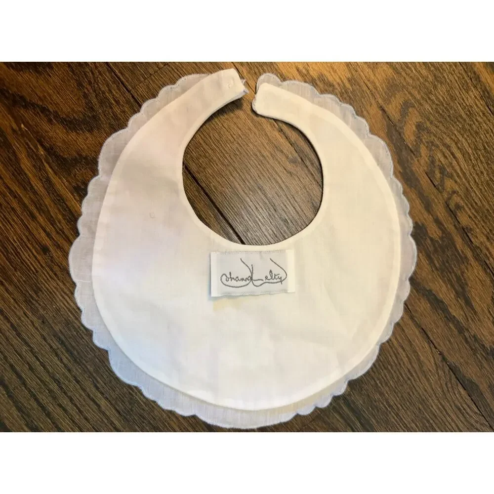 Infant Heirloom White Embroidered Bunny Easter White Bib